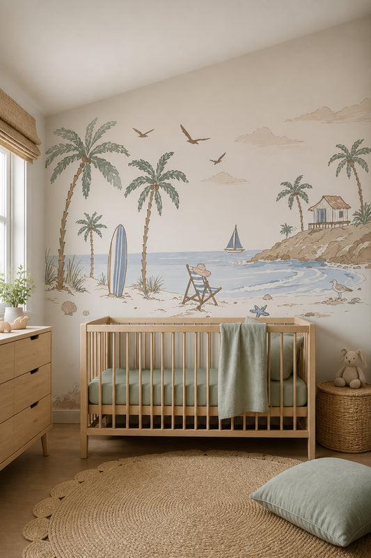 Tropical Beach Wallpaper Muted Green Removable Wall Decor