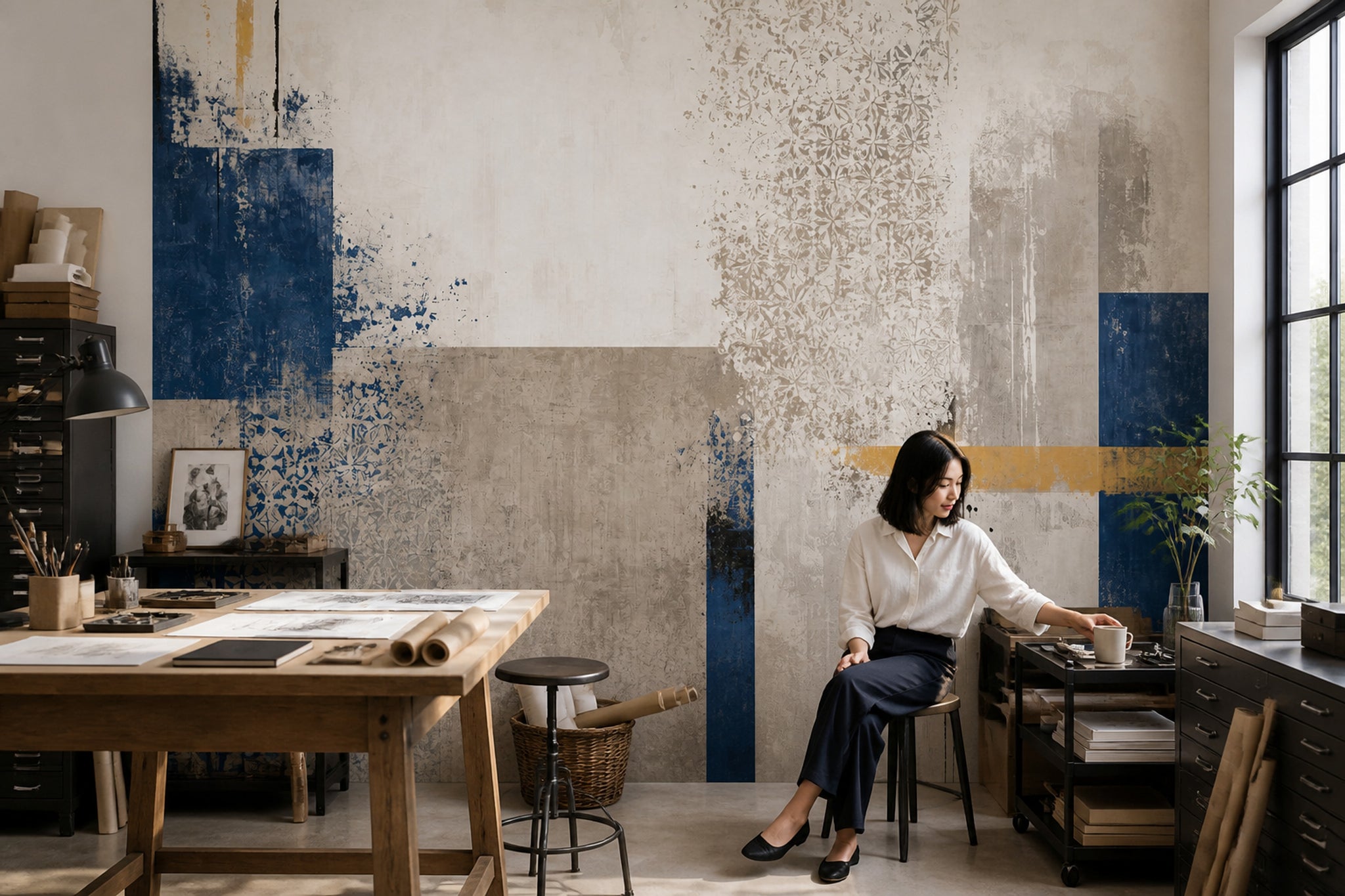 Abstract Wallpaper Geometric Removable Distressed Texture Wall Decor