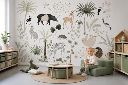 White Background Wallpaper Tropical Removable Botanical Wall Decor