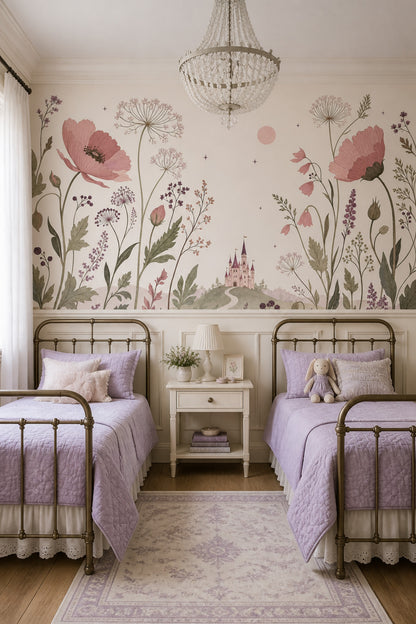 Muted Green Wallpaper Pastel Floral Removable Fairy Tale Wall Decor