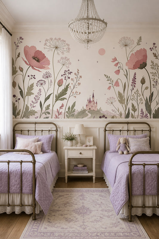 Muted Green Wallpaper Pastel Floral Removable Fairy Tale Wall Decor