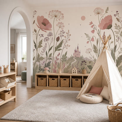 Muted Green Wallpaper Pastel Floral Removable Fairy Tale Wall Decor