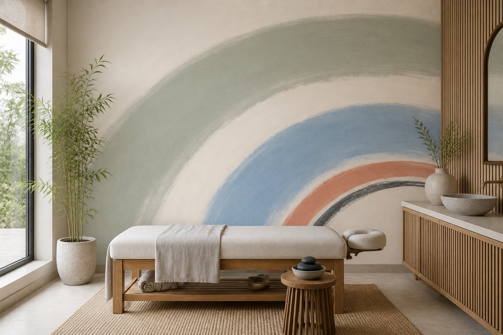 Abstract Wallpaper Arc Painted Brushstrokes Removable Wall Decor