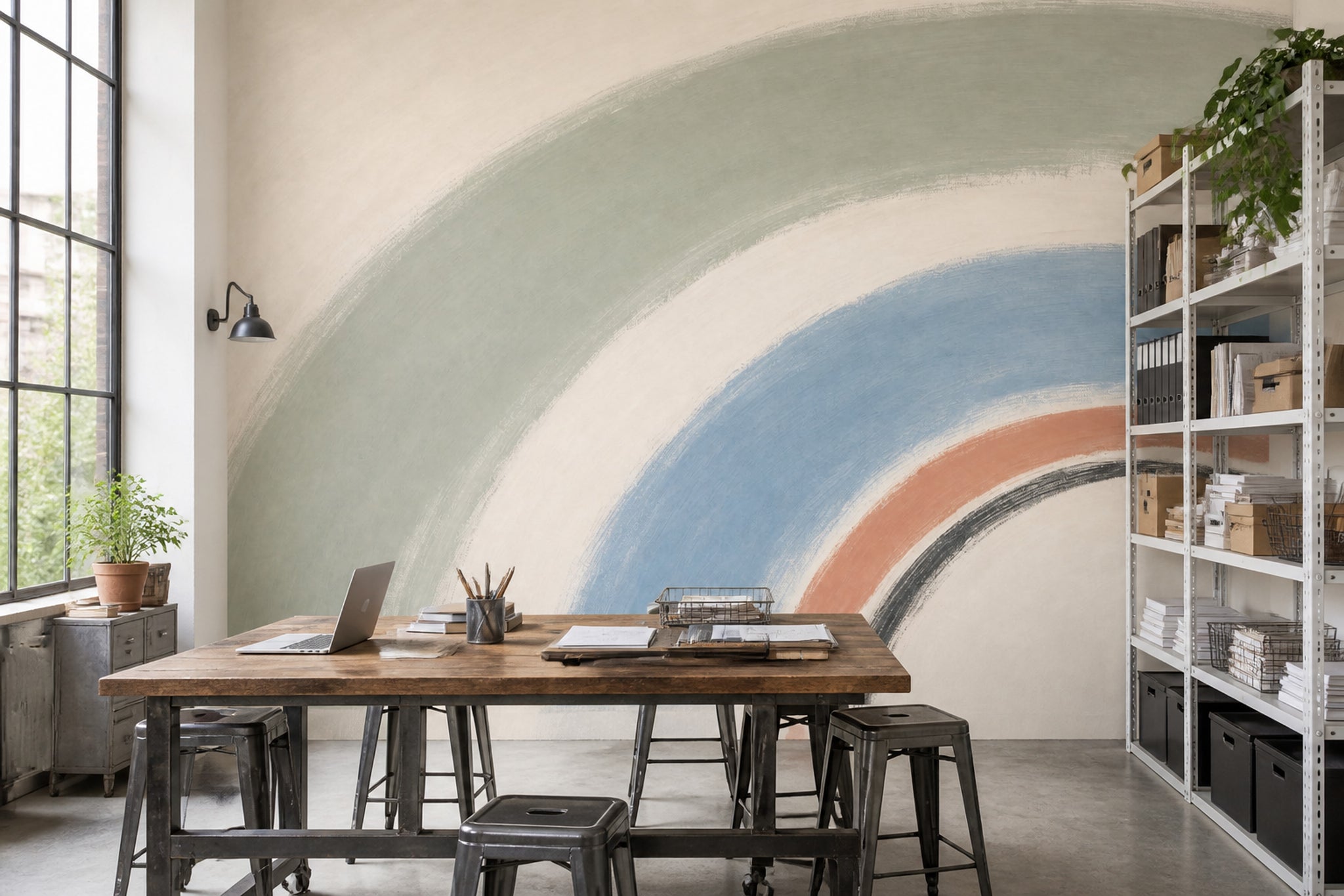 Abstract Wallpaper Arc Painted Brushstrokes Removable Wall Decor