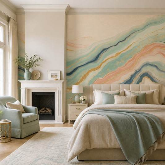 Watercolor Texture Wallpaper Pastel Marble Gold Vein Removable Wall Decor