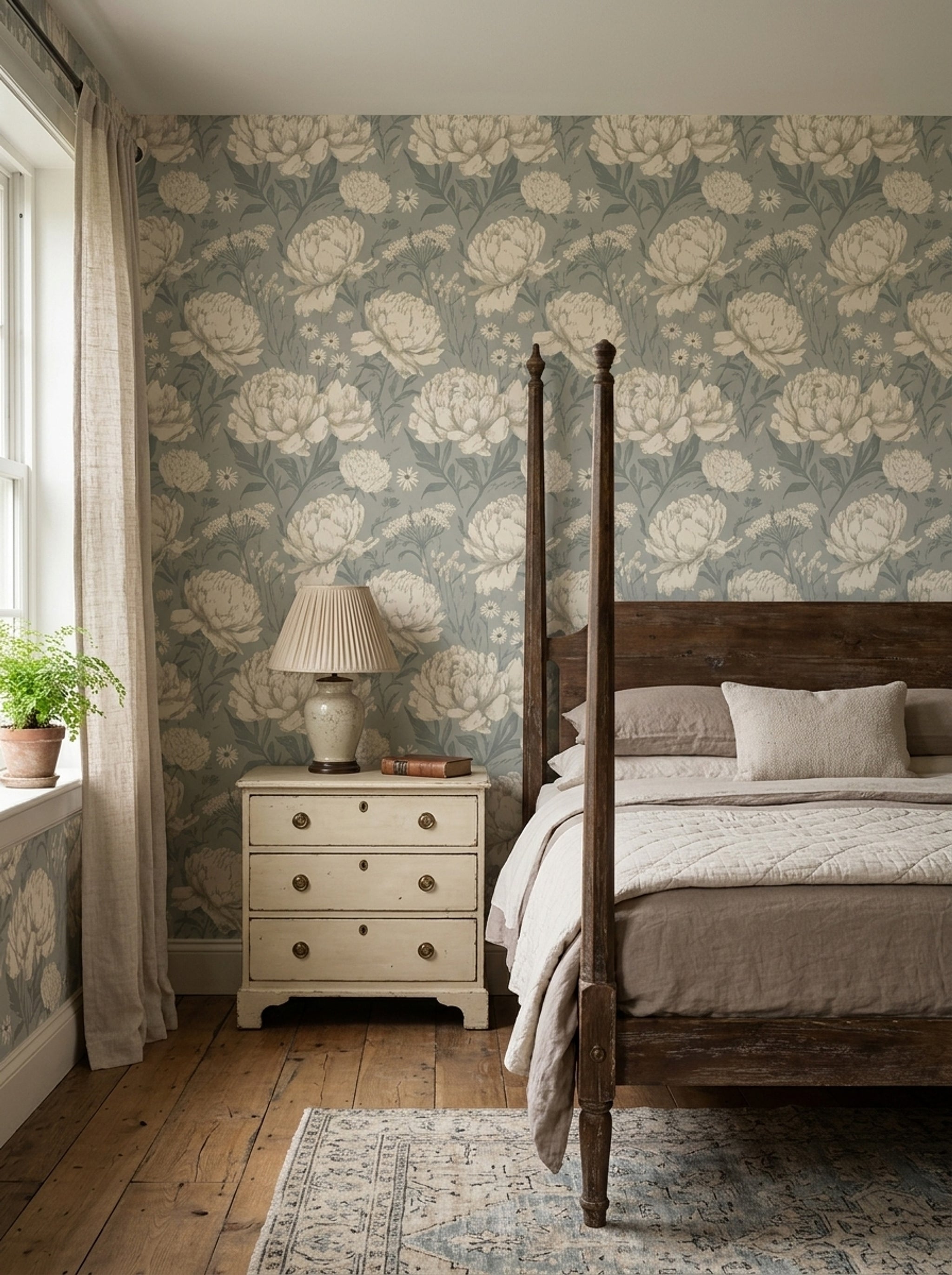 Botanical Wallpaper Peonies Daisies Decorative Mural