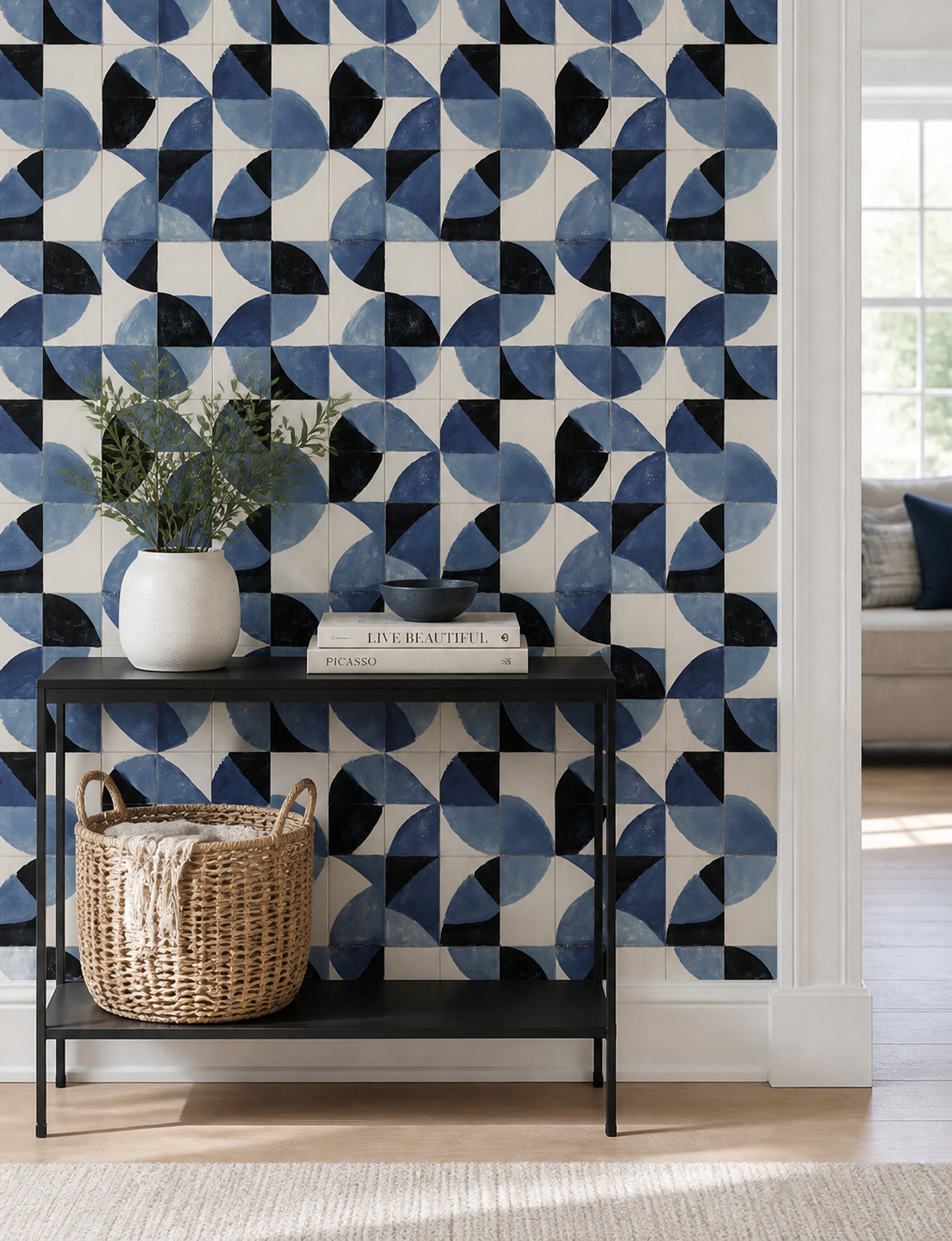 White Background Wallpaper Mid Century Modern Removable Wall Decor