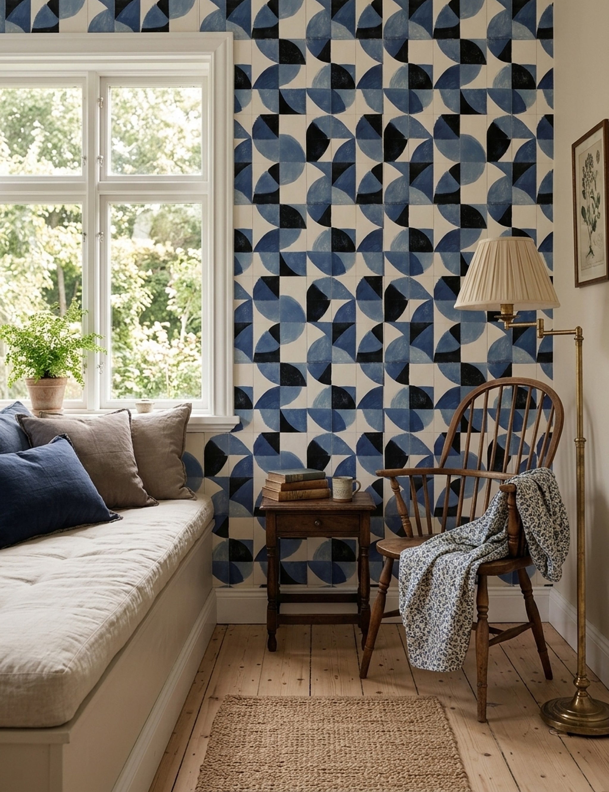 White Background Wallpaper Mid Century Modern Removable Wall Decor