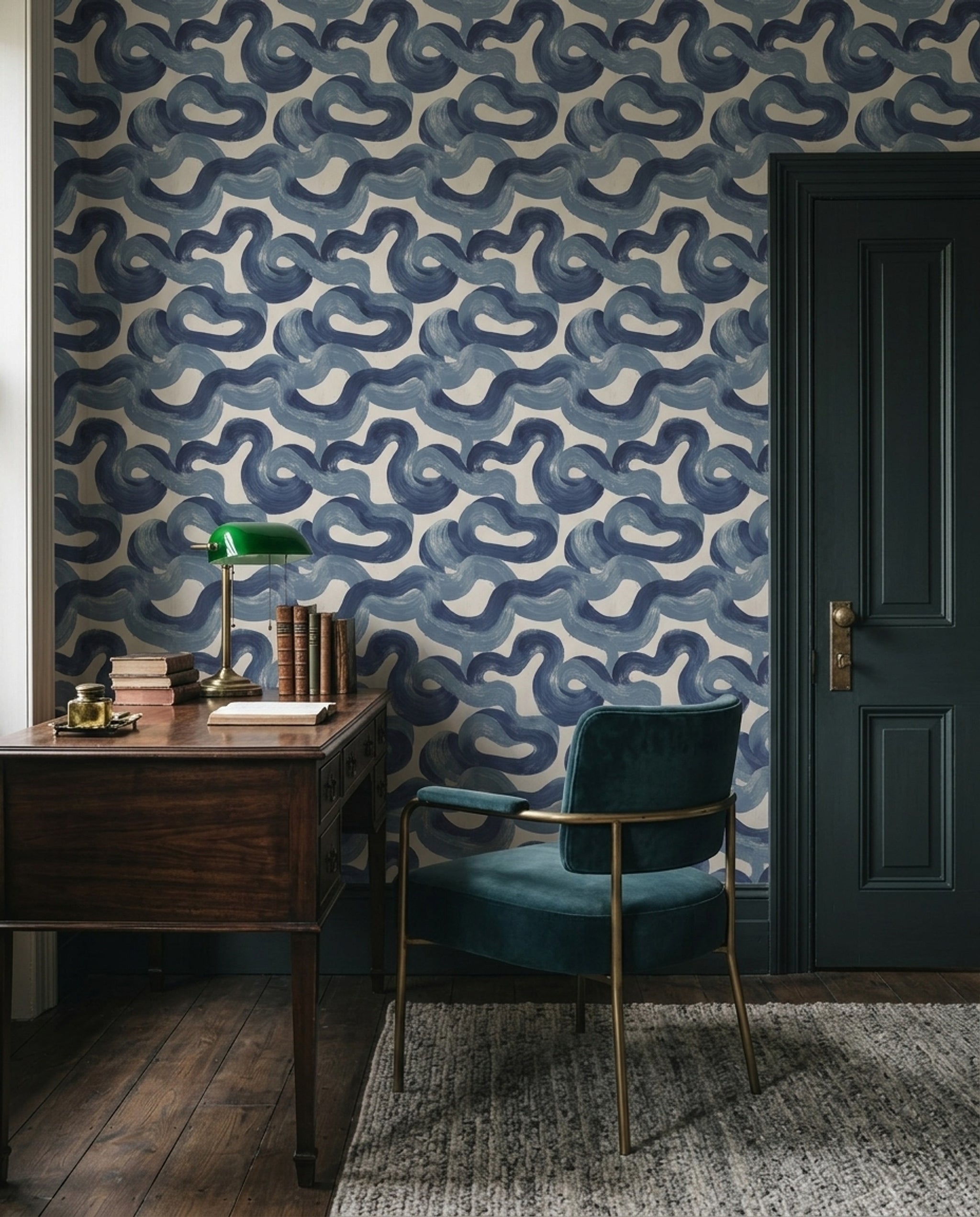 Blue Brushstrokes Wallpaper Navy Abstract Removable Wall Decor