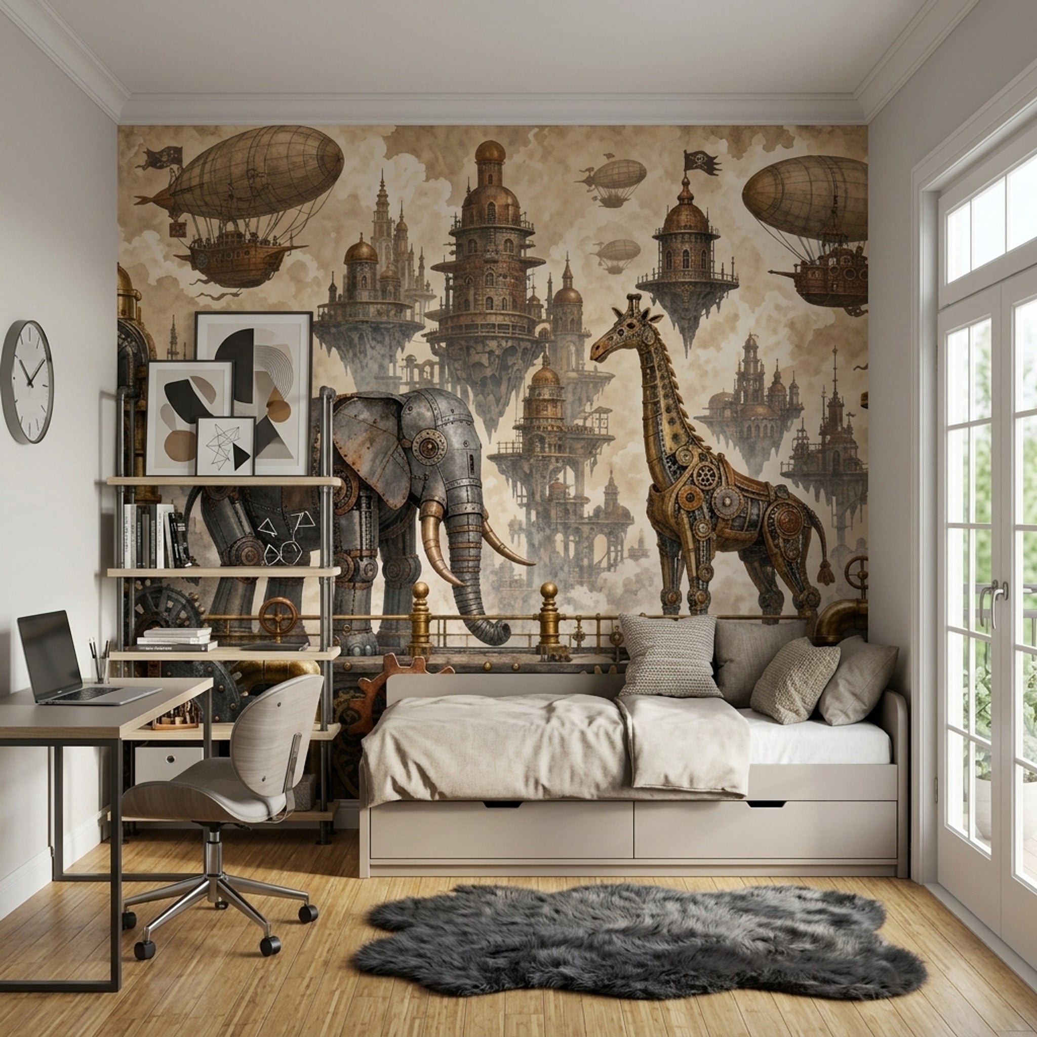 Steampunk Wallpaper Airships Floating City Removable Wall Decor