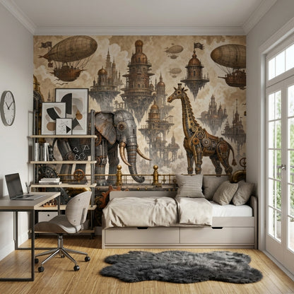 Steampunk Wallpaper Airships Floating City Removable Wall Decor