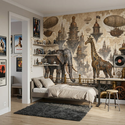 Steampunk Wallpaper Airships Floating City Removable Wall Decor