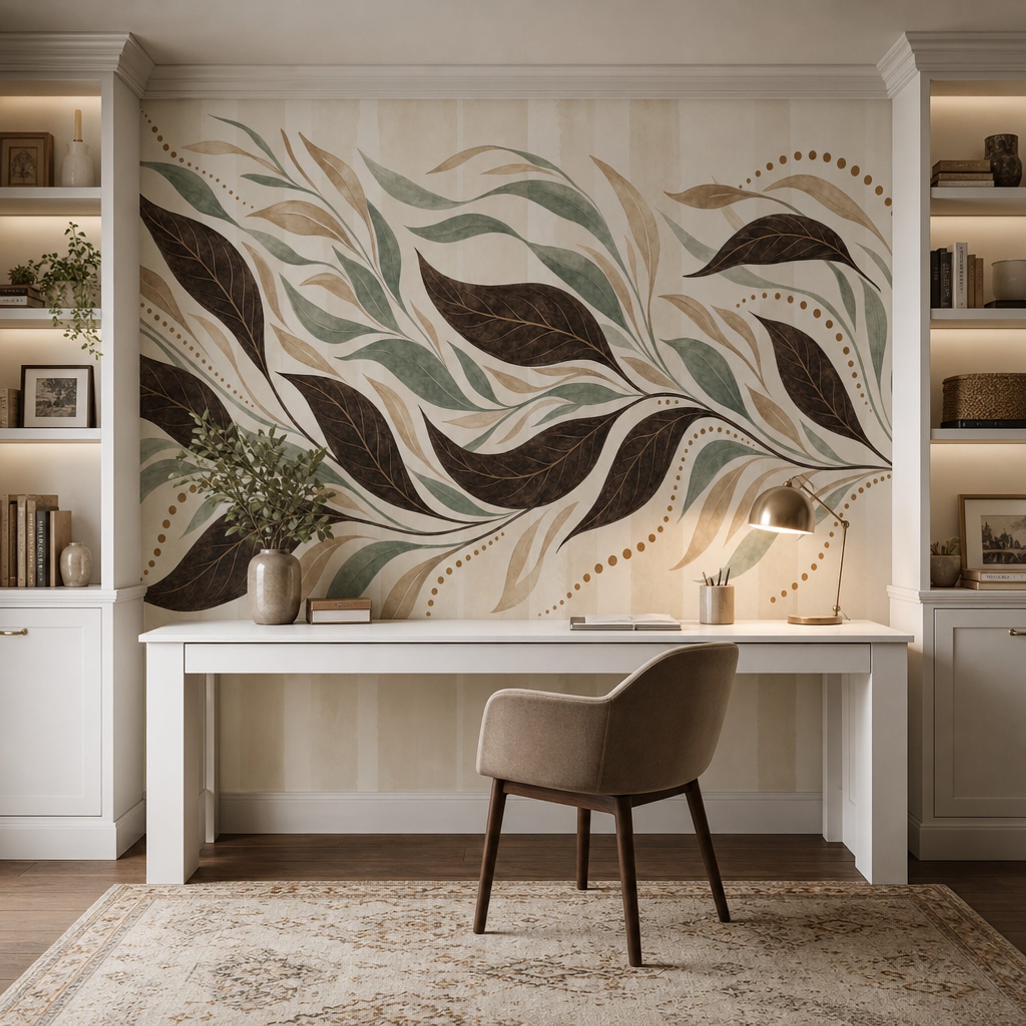 Botanical Wallpaper Leafy Vines Cream Background Removable Wall Decor