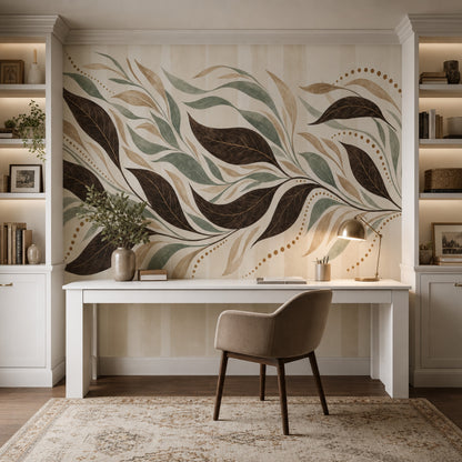Botanical Wallpaper Leafy Vines Cream Background Removable Wall Decor