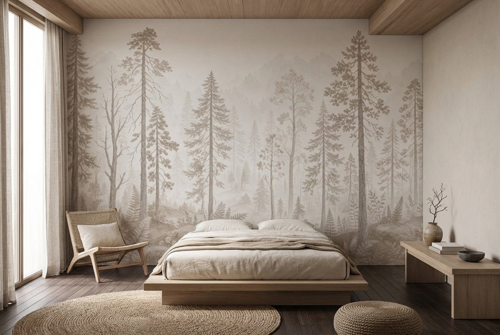 Misty Forest Wallpaper Foggy Woodland Pine Tree Removable Wall Decor
