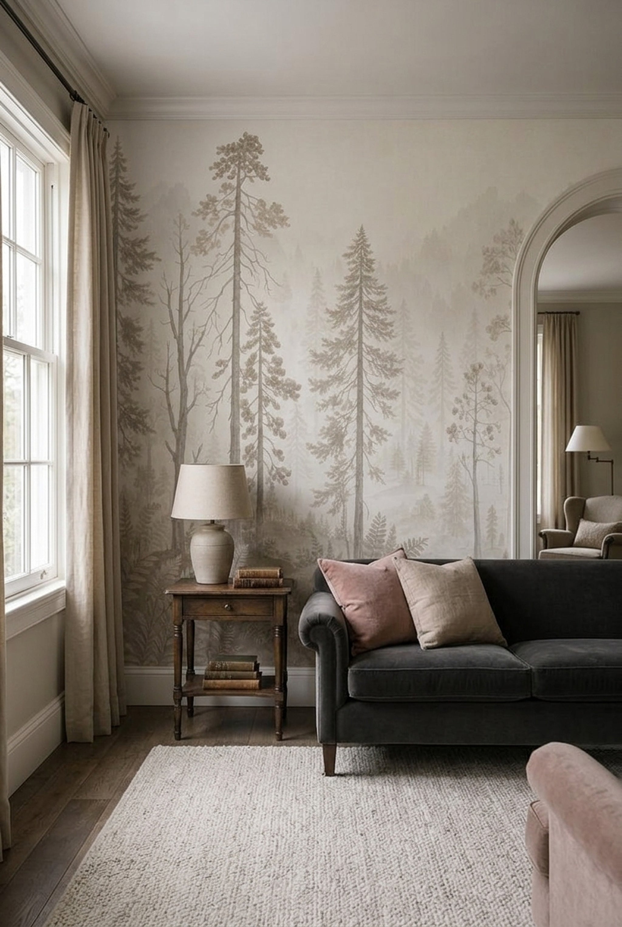 Misty Forest Wallpaper Foggy Woodland Pine Tree Removable Wall Decor