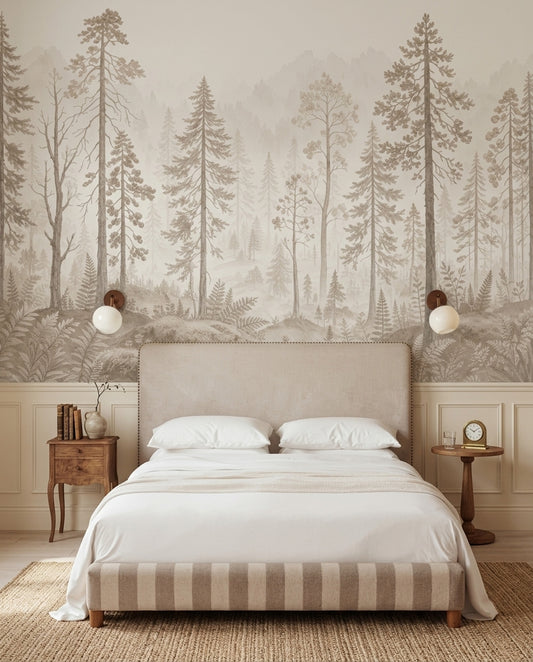 Misty Forest Wallpaper Foggy Woodland Pine Tree Removable Wall Decor