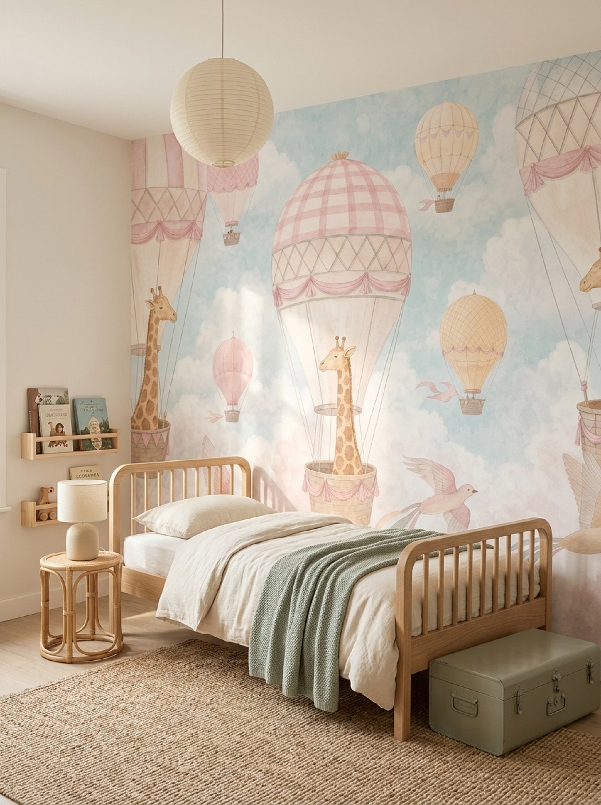 Nursery Wallpaper Hot Air Balloons Removable Giraffes Wall Decor