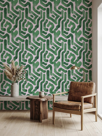 Green Brushstrokes Wallpaper Painterly Organic Shapes Decorative Mural