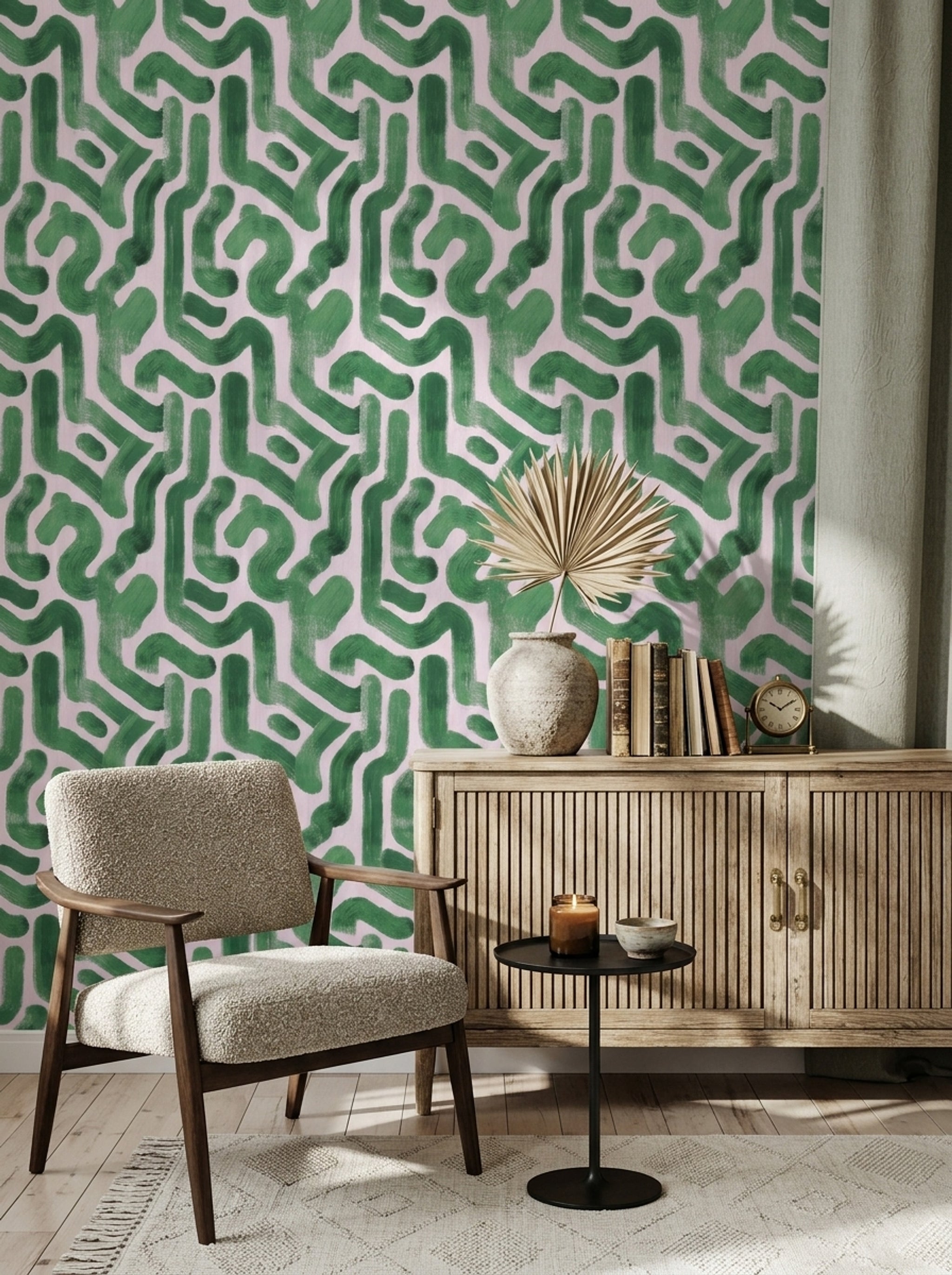 Green Brushstrokes Wallpaper Painterly Organic Shapes Decorative Mural