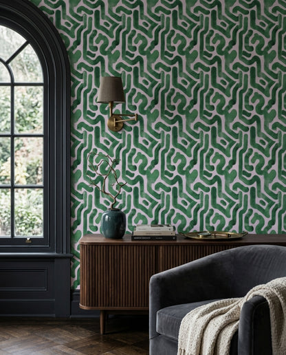 Green Brushstrokes Wallpaper Painterly Organic Shapes Decorative Mural