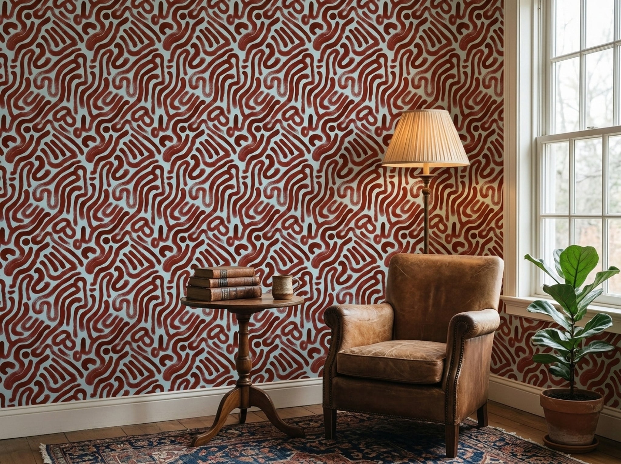 Abstract Wallpaper Brushstroke Removable Wavy Lines Wall Double Roll