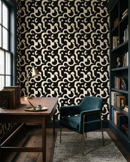 Mid Century Modern Wallpaper Retro Geometric Removable Wall Decor