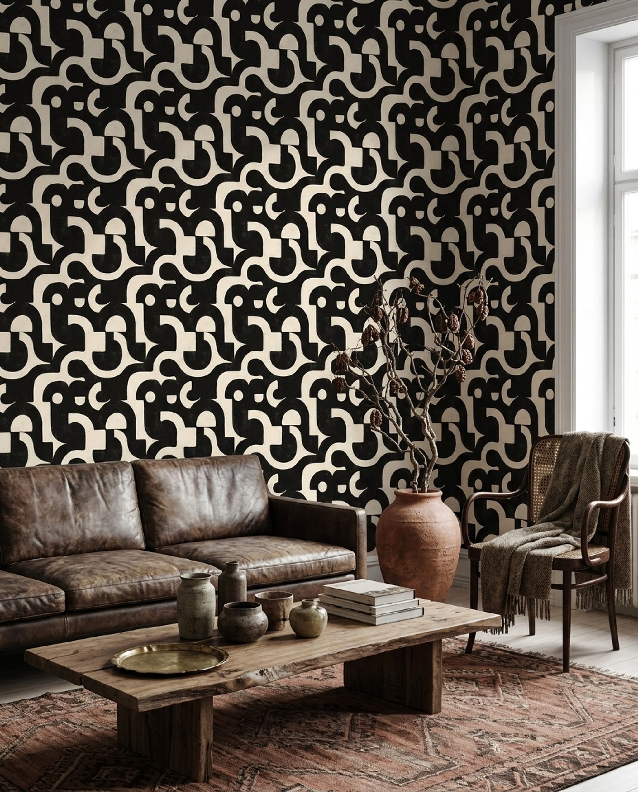 Mid Century Modern Wallpaper Retro Geometric Removable Wall Decor