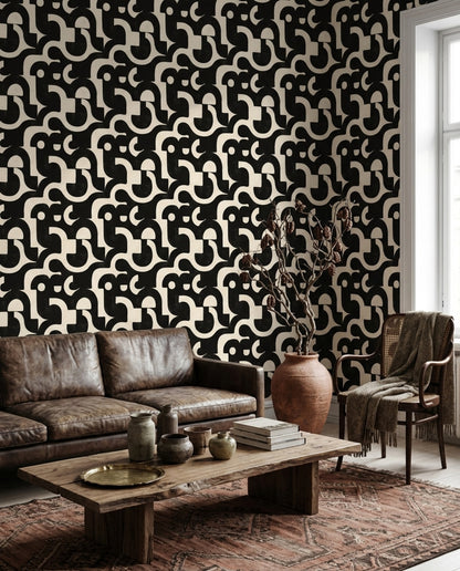 Mid Century Modern Wallpaper Retro Geometric Removable Wall Decor