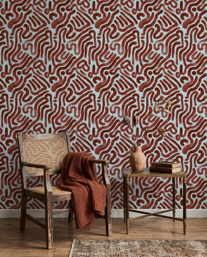 Abstract Wallpaper Brushstroke Removable Wavy Lines Wall Double Roll