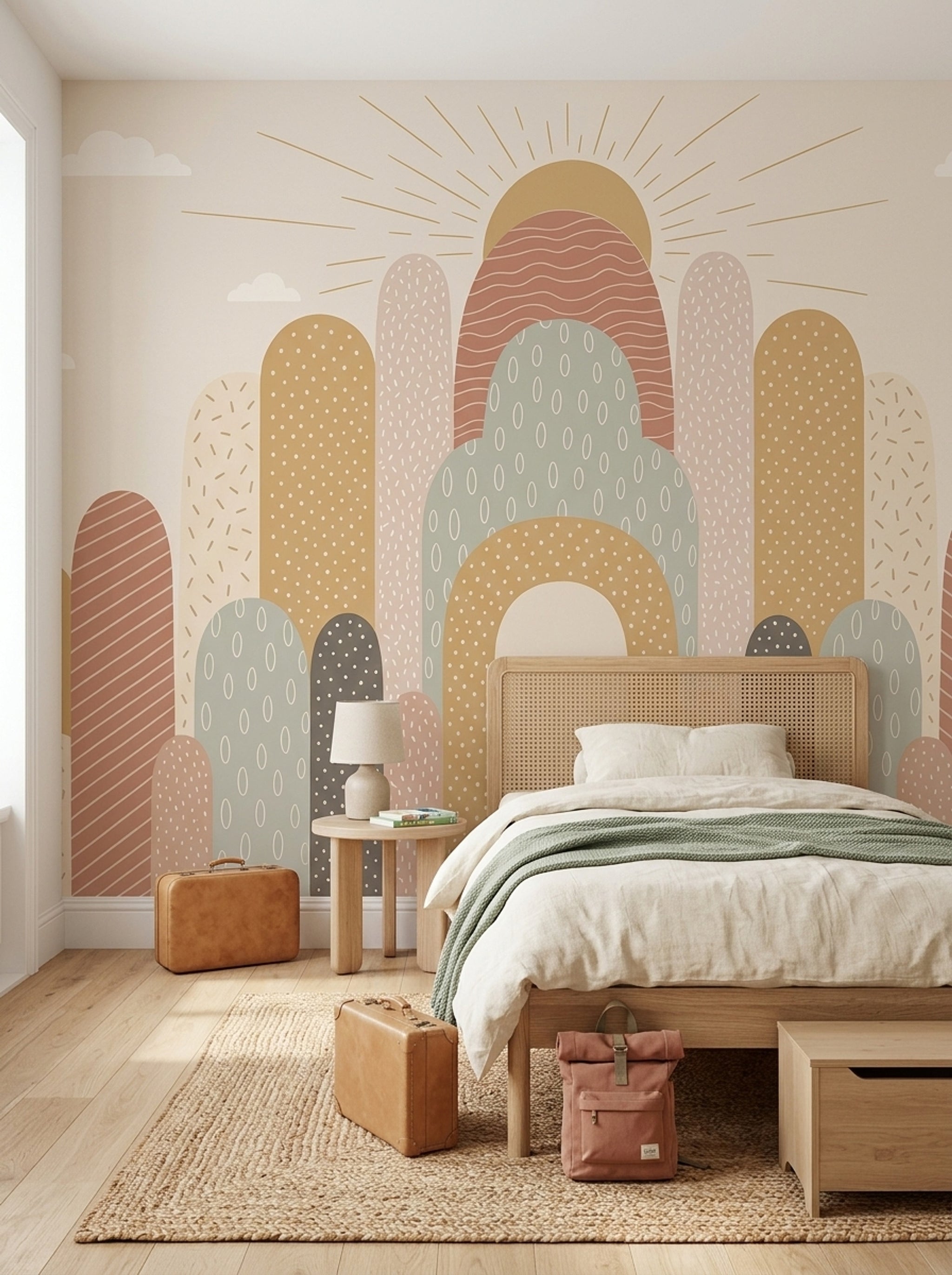 Abstract Arches Wallpaper Sunburst Cream Background Wall Mural