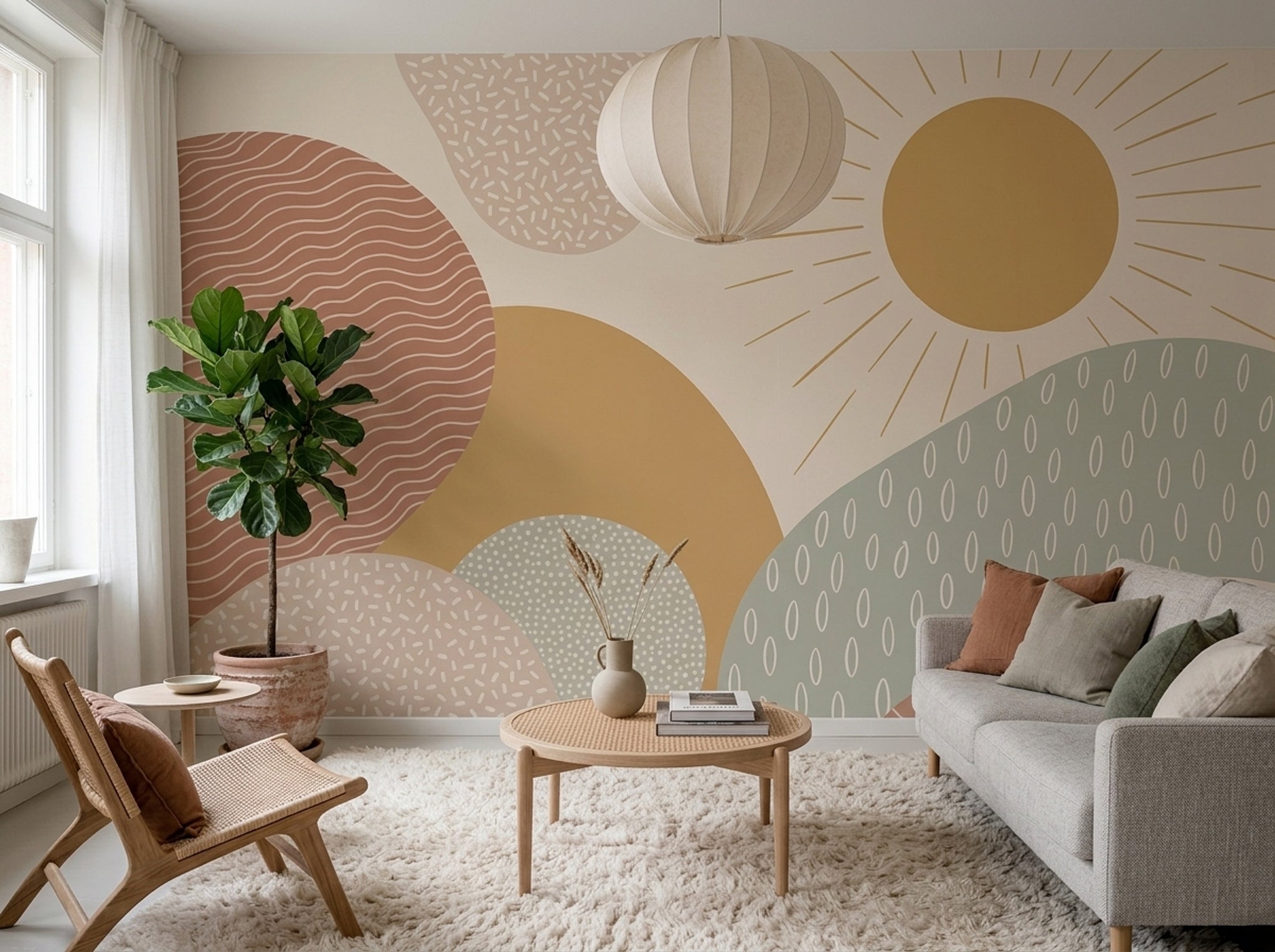 Sunburst Wallpaper Abstract Removable Boho Wall Decor