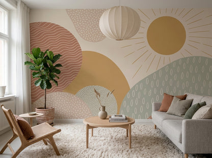 Sunburst Wallpaper Abstract Removable Boho Wall Decor