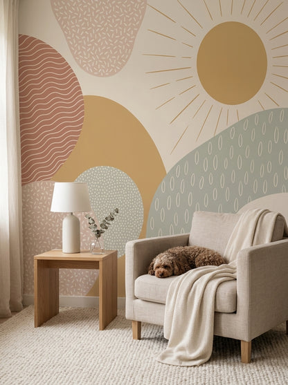 Sunburst Wallpaper Abstract Removable Boho Wall Decor