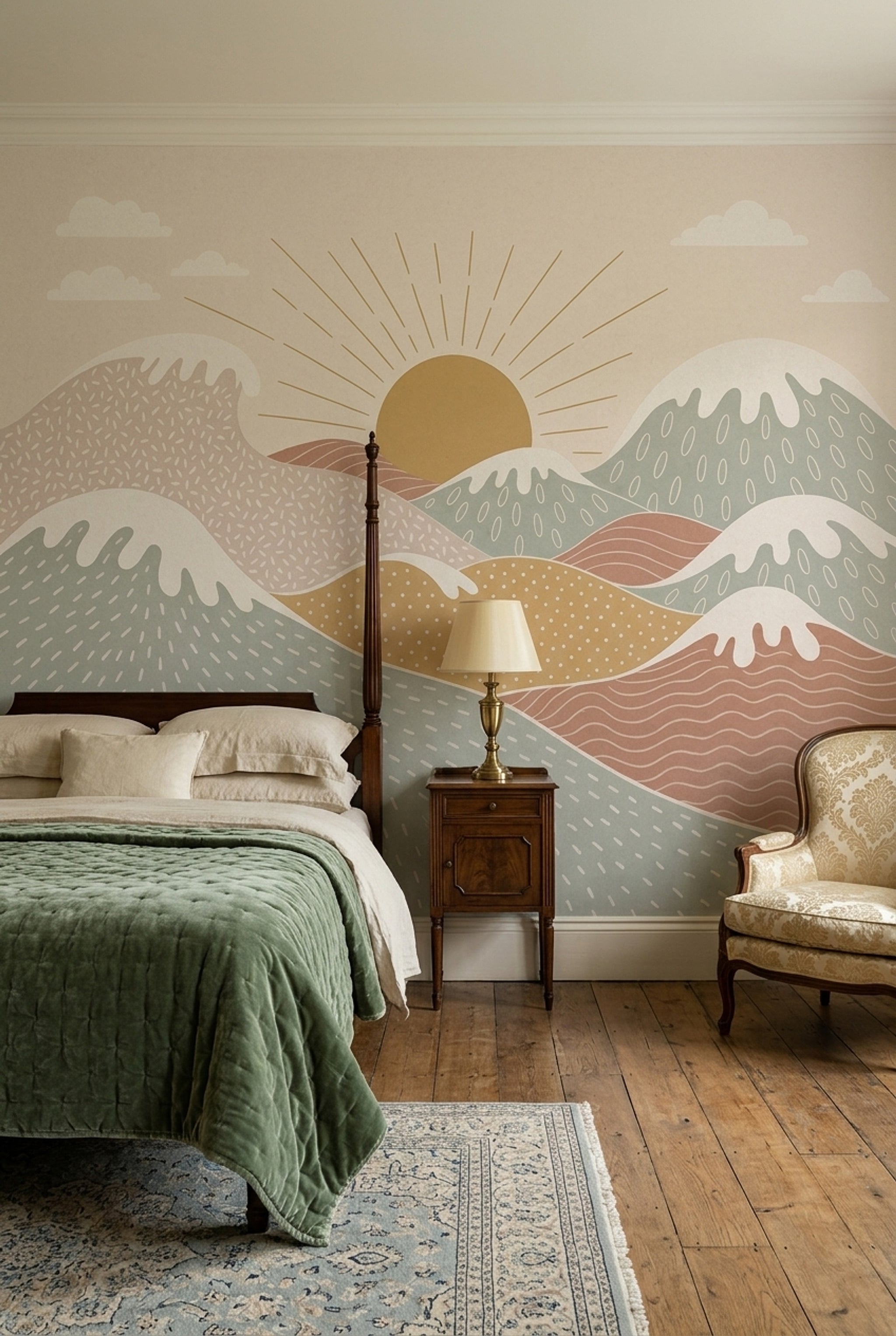 Abstract Landscape Wallpaper Rolling Hills Sunrise Removable Wall Decor