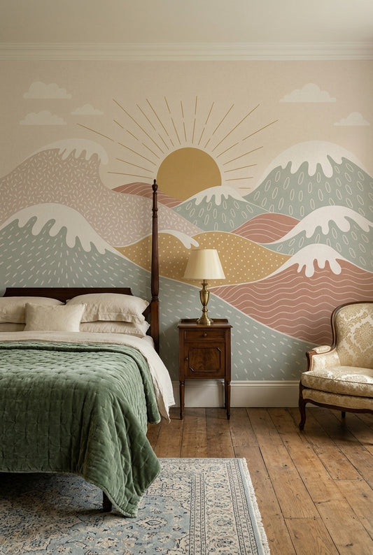 Abstract Landscape Wallpaper Rolling Hills Sunrise Removable Wall Decor