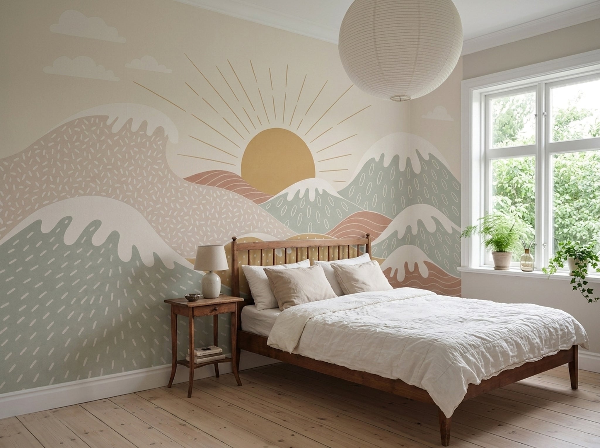 Abstract Landscape Wallpaper Rolling Hills Sunrise Removable Wall Decor