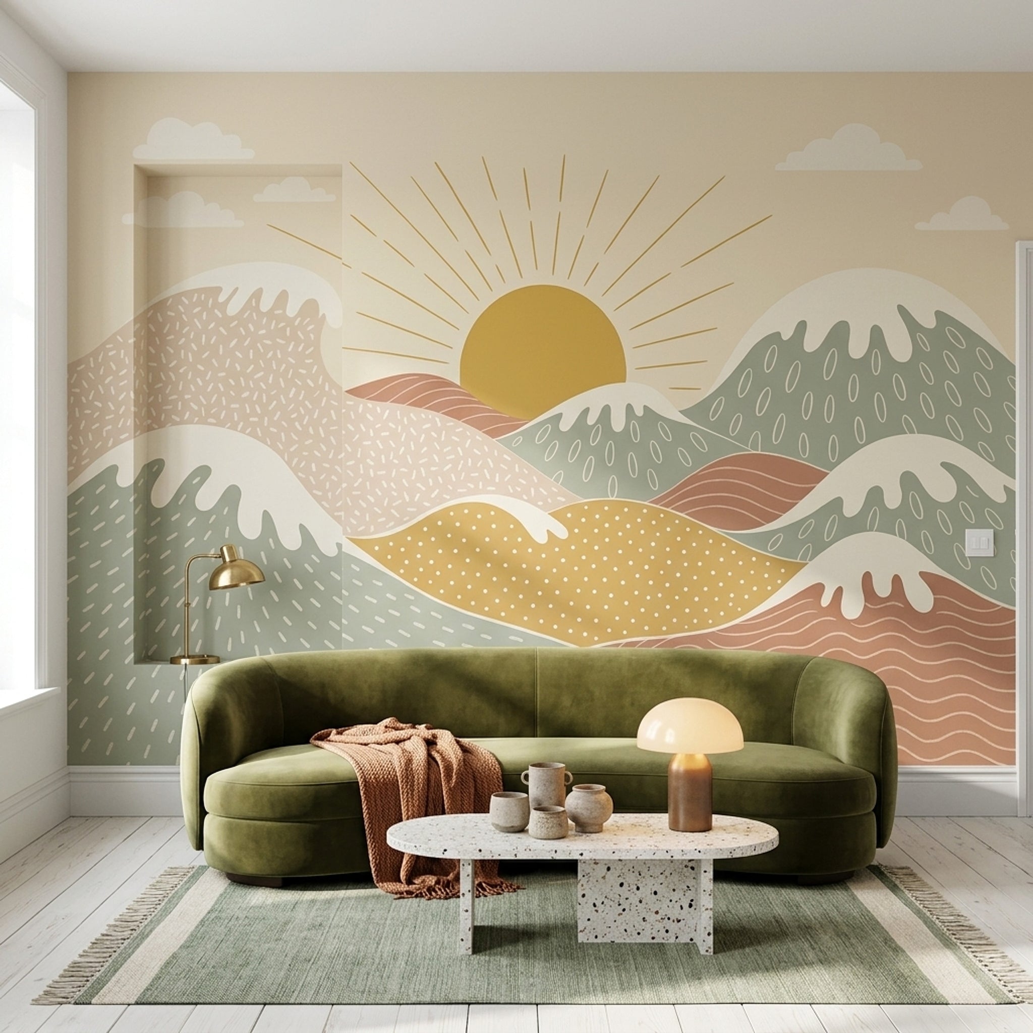 Abstract Landscape Wallpaper Rolling Hills Sunrise Removable Wall Decor