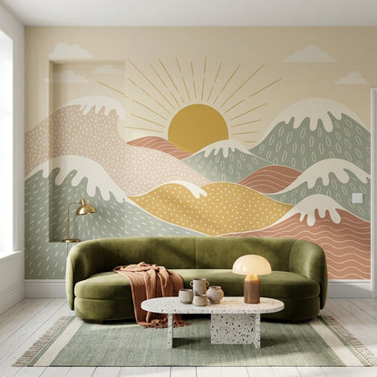 Abstract Landscape Wallpaper Rolling Hills Sunrise Removable Wall Decor