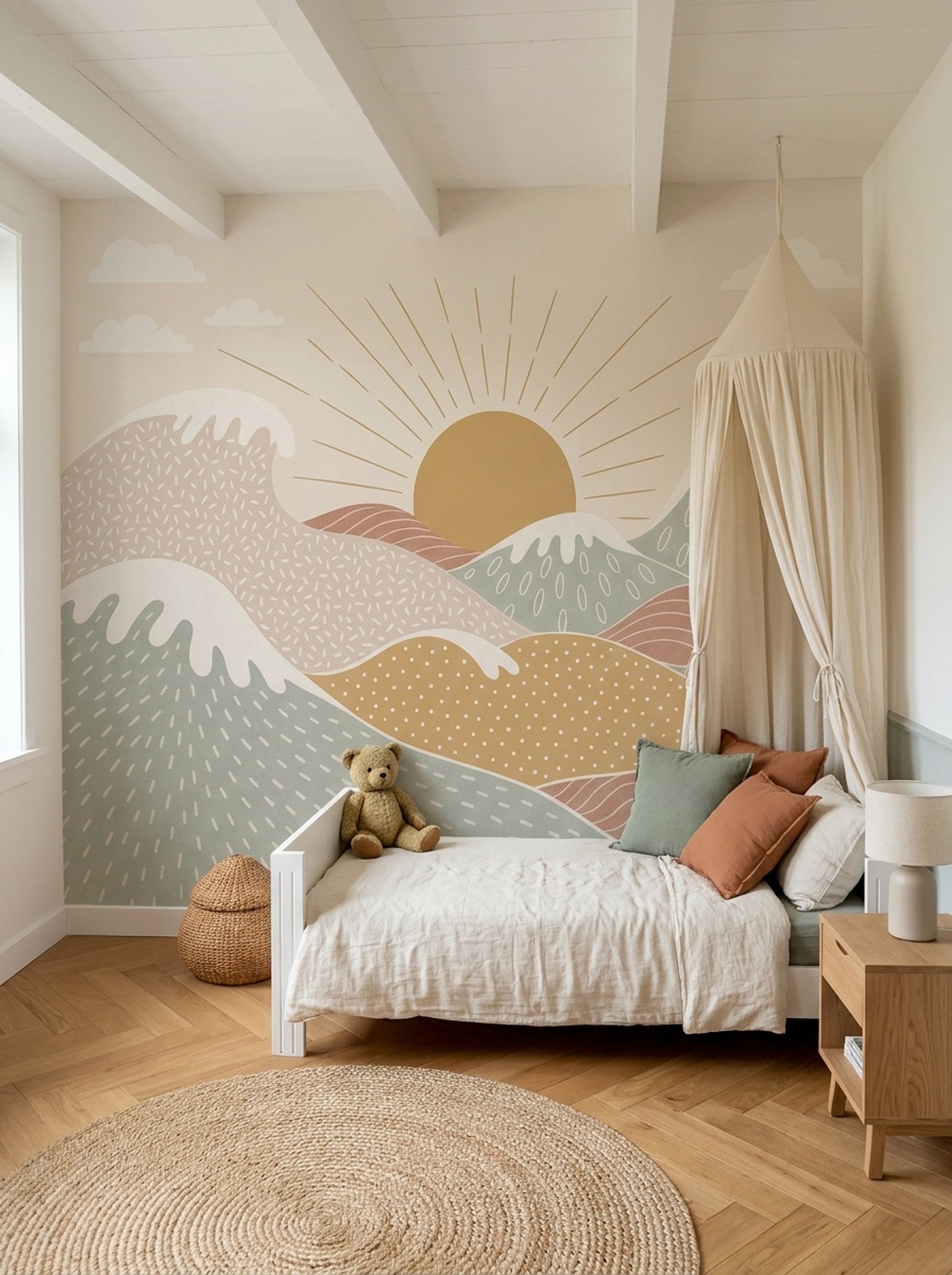 Abstract Landscape Wallpaper Rolling Hills Sunrise Removable Wall Decor