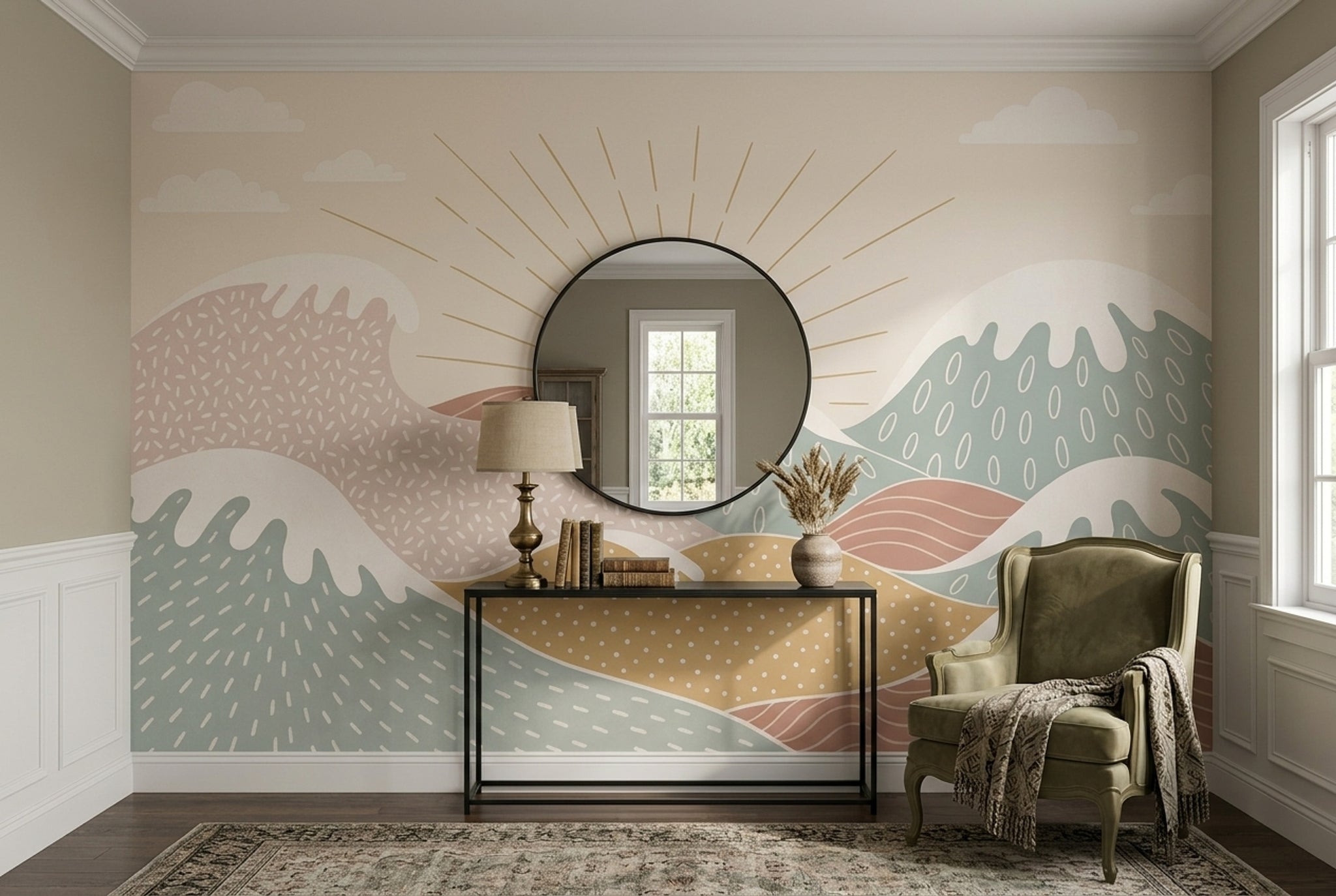 Abstract Landscape Wallpaper Rolling Hills Sunrise Removable Wall Decor