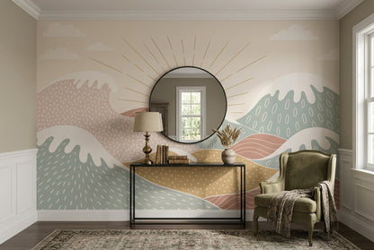 Abstract Landscape Wallpaper Rolling Hills Sunrise Removable Wall Decor