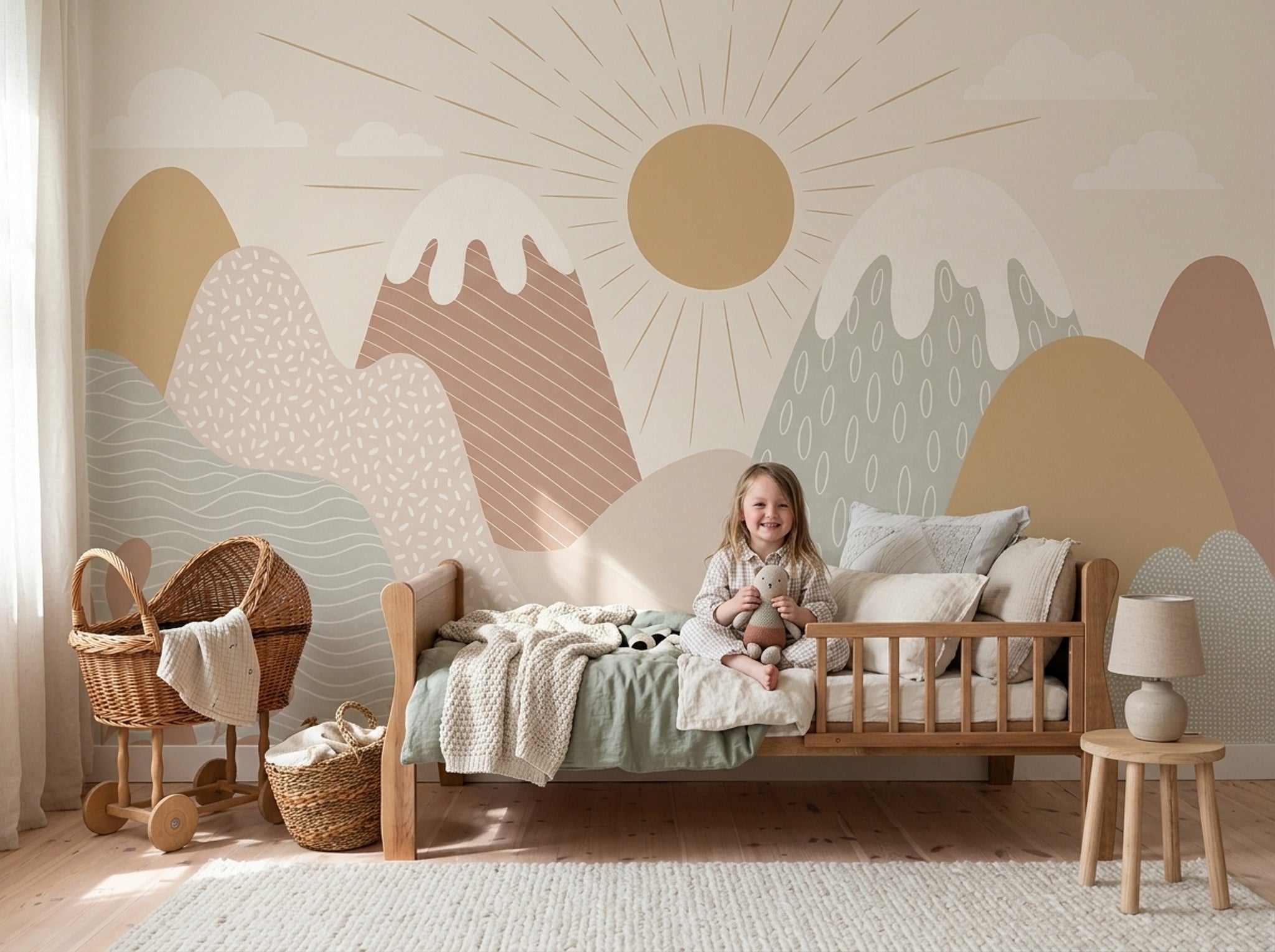 Abstract Landscape Wallpaper Mountains Sunburst Removable Wall Decor