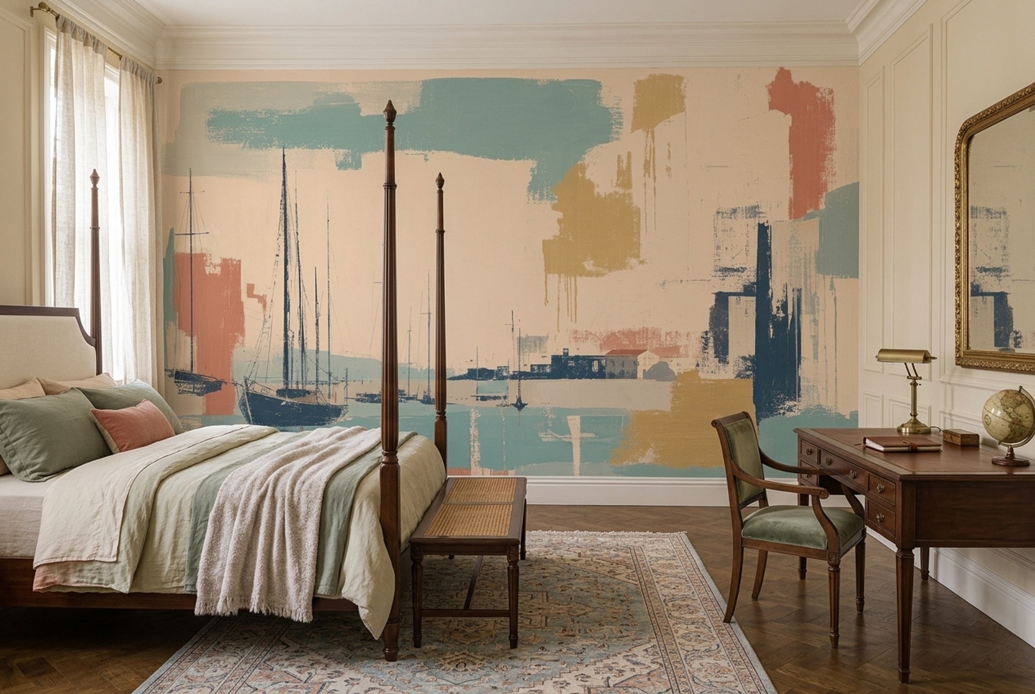 Abstract Harbor Wallpaper Sailboats Removable Coastal Wall Decor