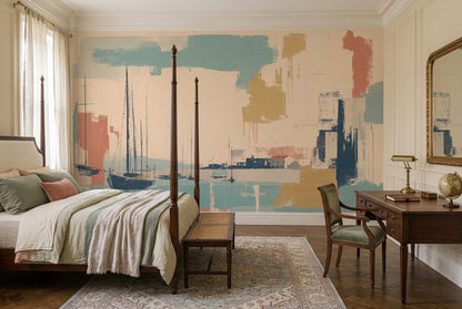 Abstract Harbor Wallpaper Sailboats Removable Coastal Wall Decor