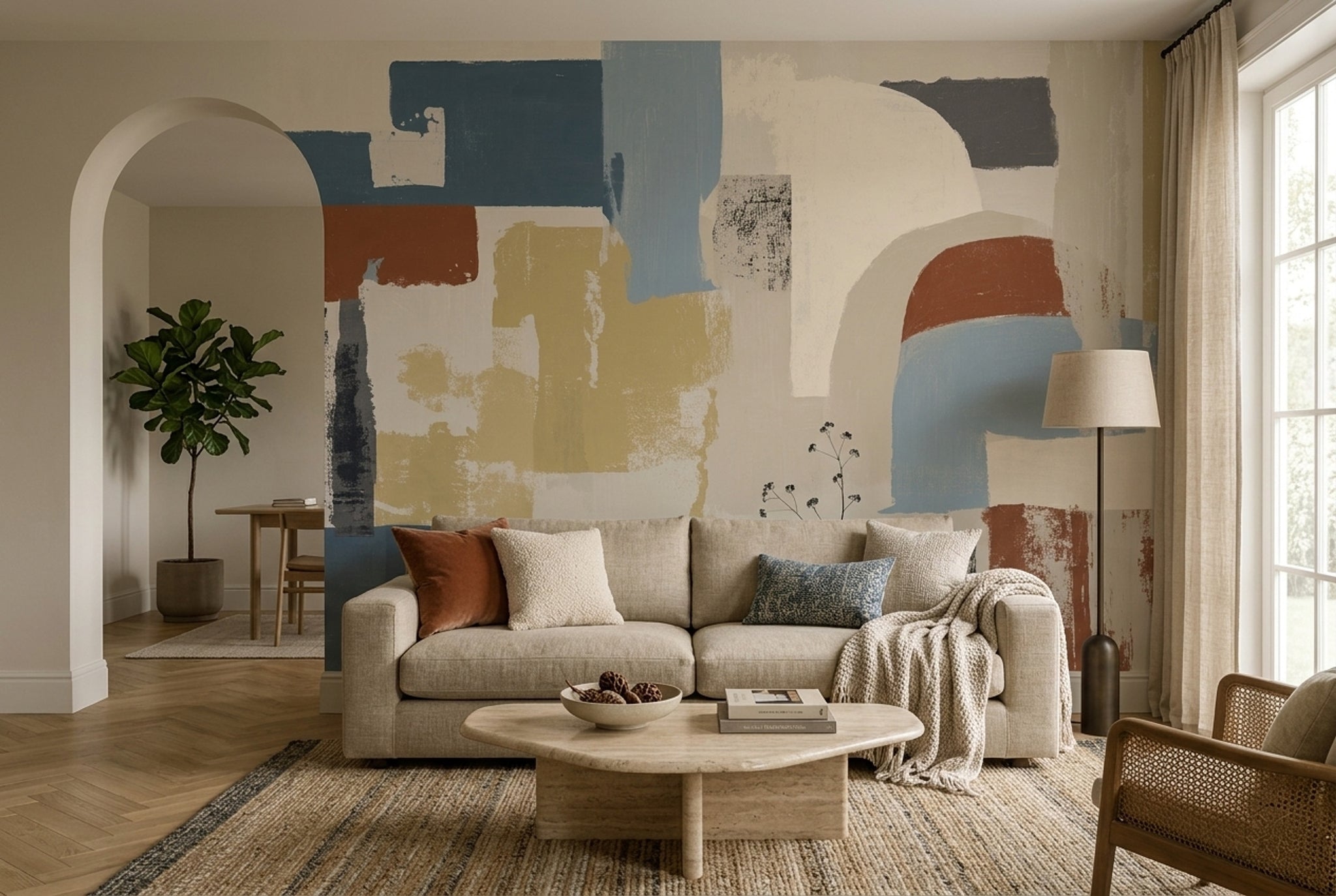 Abstract Wallpaper Geometric Brushstroke Removable Wall Decor