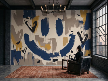 Abstract Wallpaper Navy Brushstrokes Paint Splatter Wall Mural