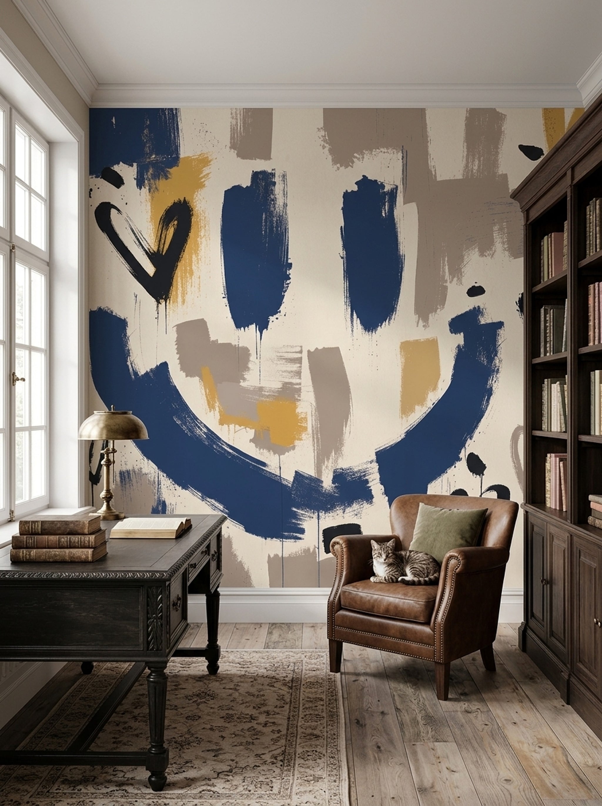 Abstract Wallpaper Navy Brushstrokes Paint Splatter Wall Mural