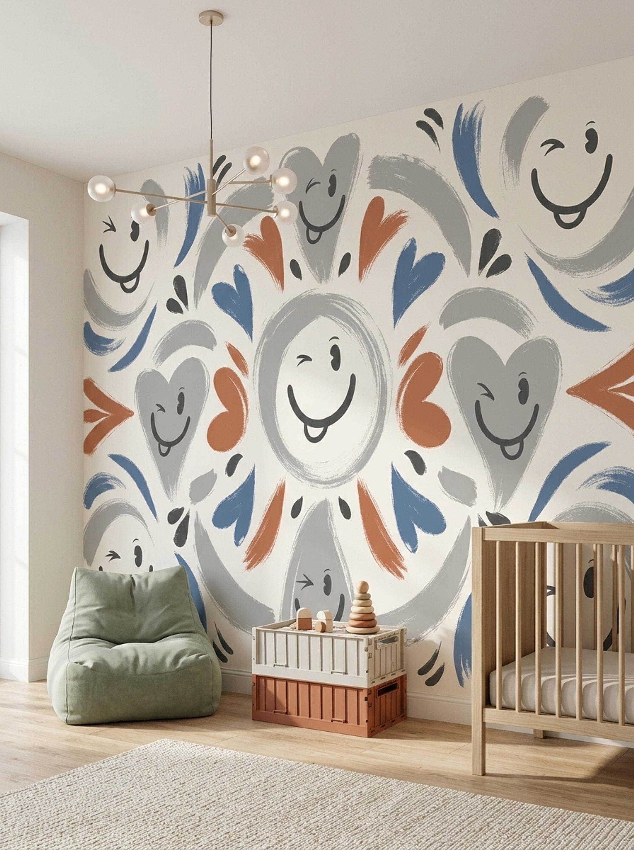 Smiley Faces Wallpaper Playful Removable Whimsical Wall Decor