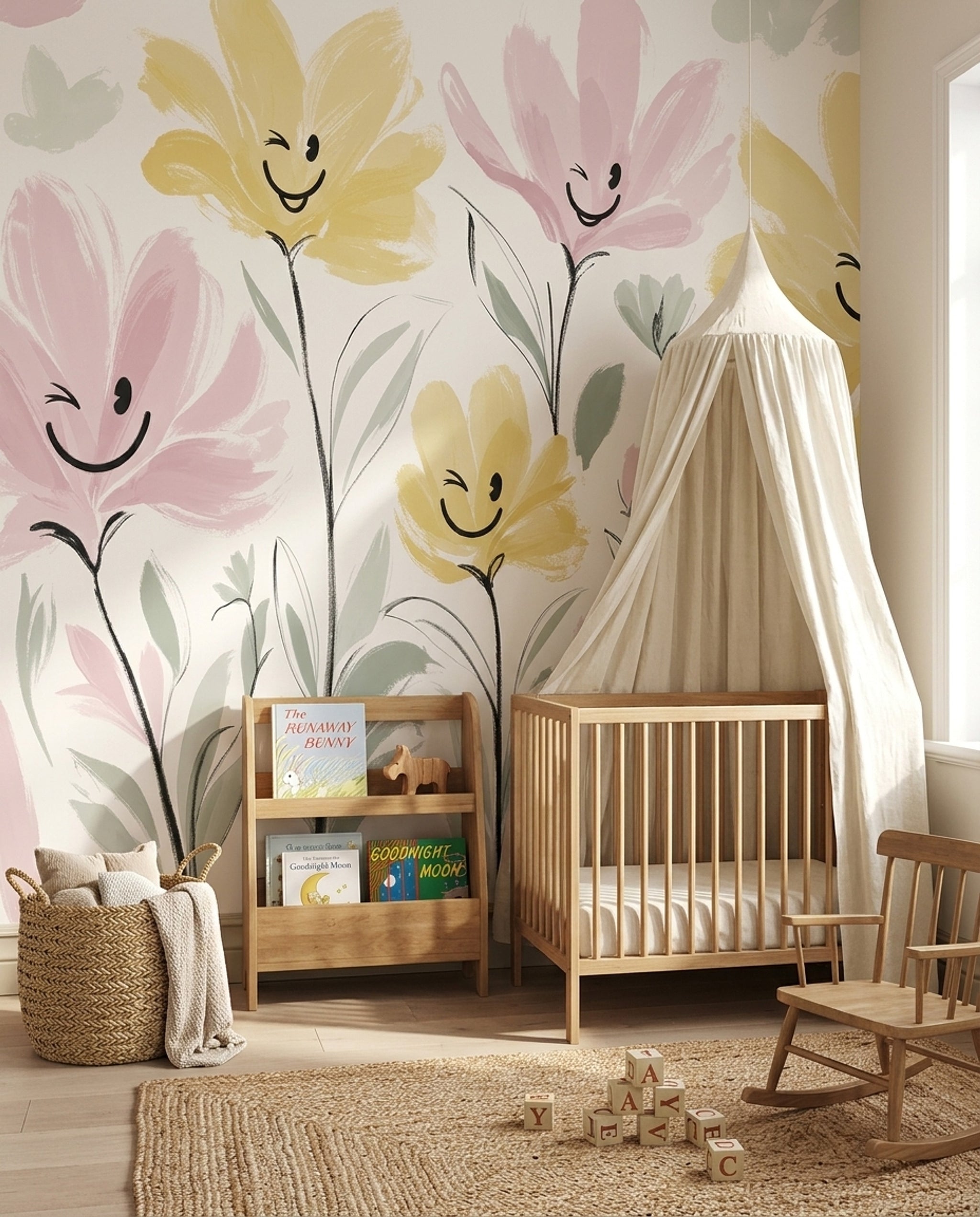 Smiling Flowers Wallpaper Pastel Removable Botanical Wall Decor
